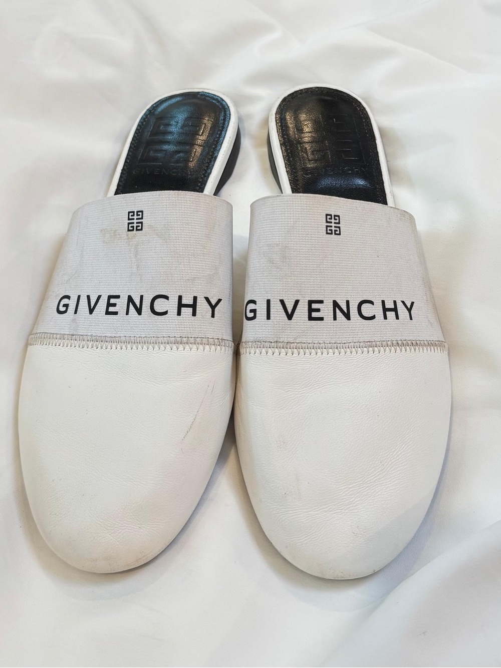 Givenchy White and Black Logo Slide Mules